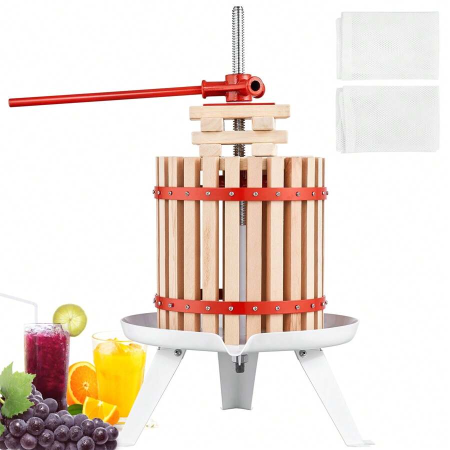 Fruit Wine Press Solid Wood Basket Manual Juice Maker For Kitchen Home Cider Apple Grape Vegetables Honey Olive Oil 6 Liter Capacity