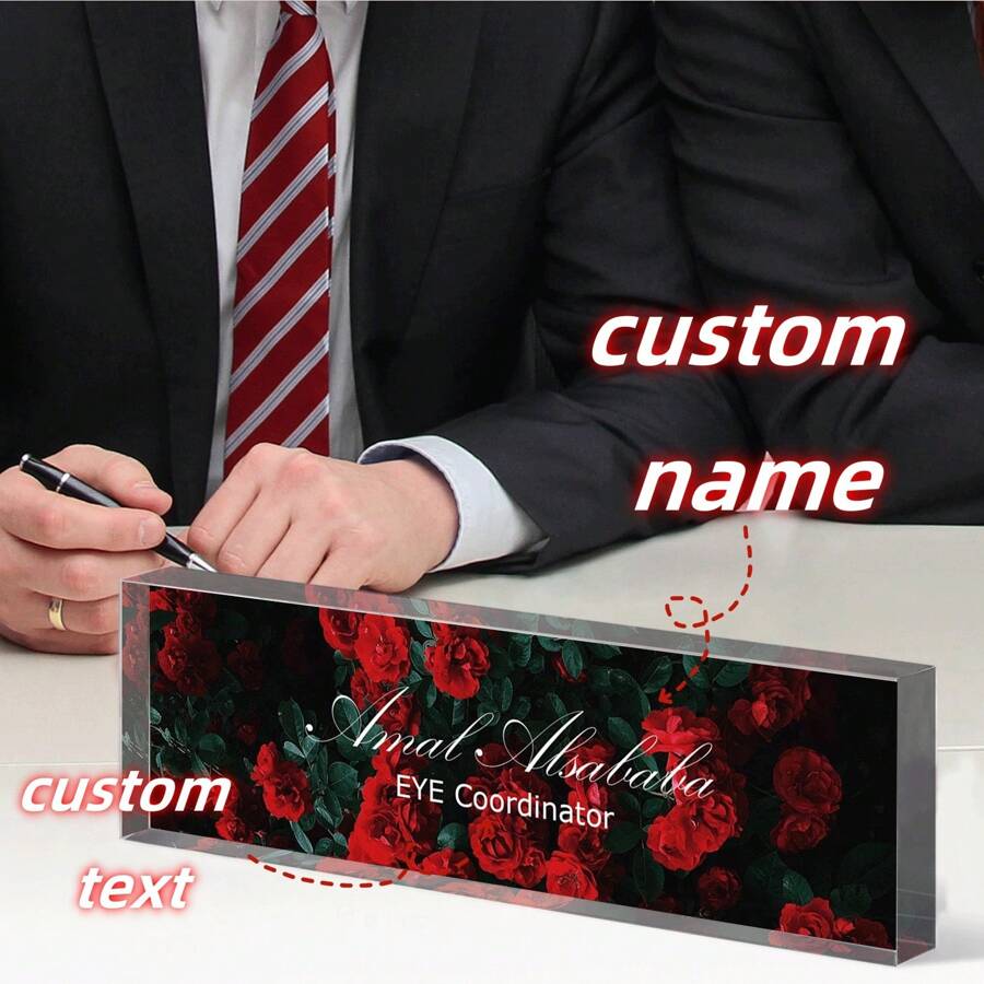 1pc,Personalized Desk Name Plate, Simple, Cute, Artistic Retro,Style,Custom Acrylic Glass Name Plates For Desks, Office Desk Decor Nameplate, Desk Accessories, Teacher Boss Coworkers Employee Appreciation Gift (Engraved Flower 1),Custom Gifts, Decor Birthday Graduation