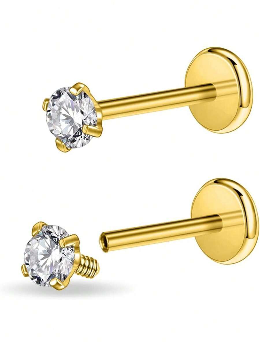 AVYRING 16g Bijou de piercing en acier inoxydable avec filetage interne et strass pour tragus/nez/hélix/conque/méduse/lèvre/labret - boucle d'oreille pour hélix, tragus, cartilage pour femmes et hommes 2-4 pièces