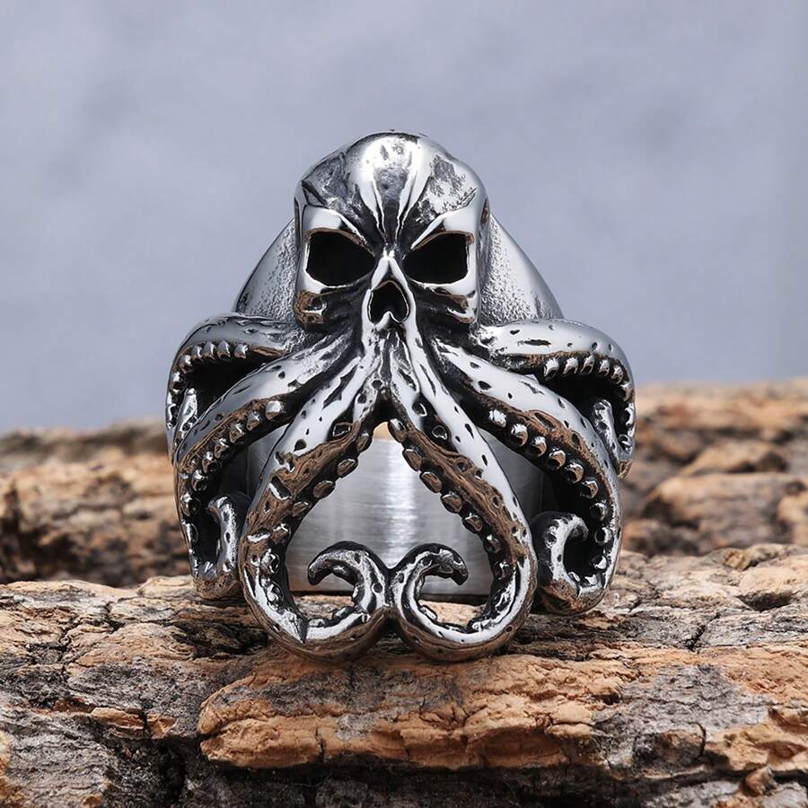 1 Piece Punk Gothic Stainless Steel Nordic Mythology Sea Monster Kraken Octopus Halloween Jewelry Ring Gift For Man