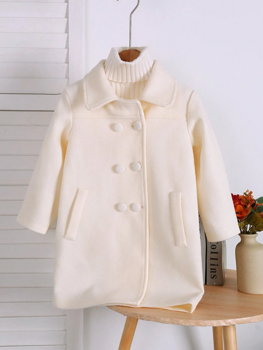Nuovo cappotto elegante da ragazza in stile giovane con doppio petto e collo a revers, design principesco, adatto per autunno/inverno