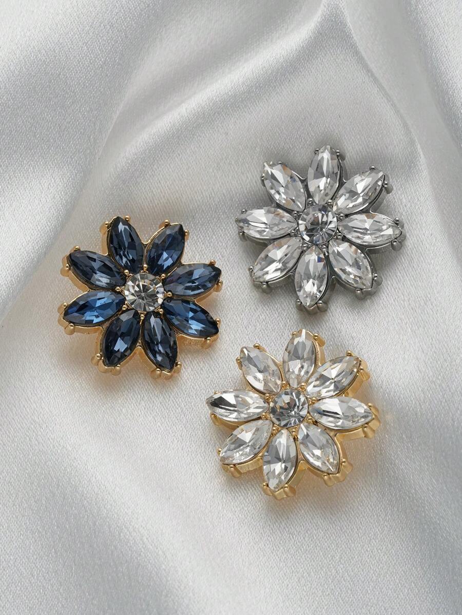 5 Peças/Pacote Botões de Metal com Pétalas de Flor de Cristal Transparente Brilhante, para Camisa, Suéter, Terno, Vestido, Casaco de Pele, Jaqueta, Decoração Costurada à Mão, DIY para Sapatos, Chapéus, Caixas de Presente, Bolsas, Pingentes, Acessórios de Joalheria da Moda