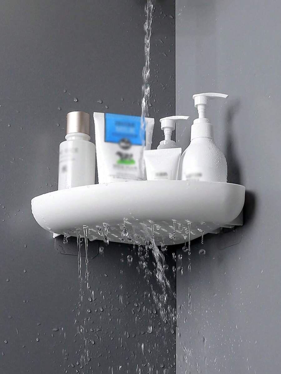 1pc Bathroom Corner Wall Mounted Shelf, Shower Caddy For Toilet Vanity Organizer, Drill-Free