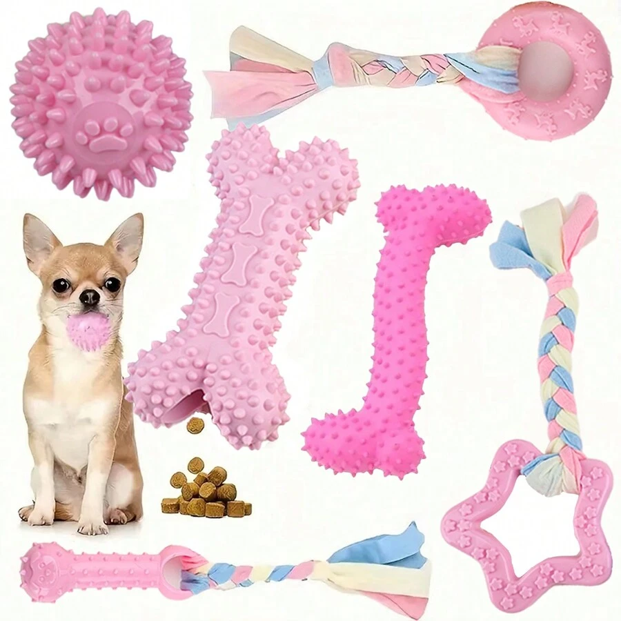 6pcs/12pcs Pack Dog Chew Toys Set, Pet Dental Toys, Rubber Teeth Cleaning Toys, Interactive & Anxiety Relief Pet Activity Accessories, Suitable For Medium/Small Cats & Dogs
