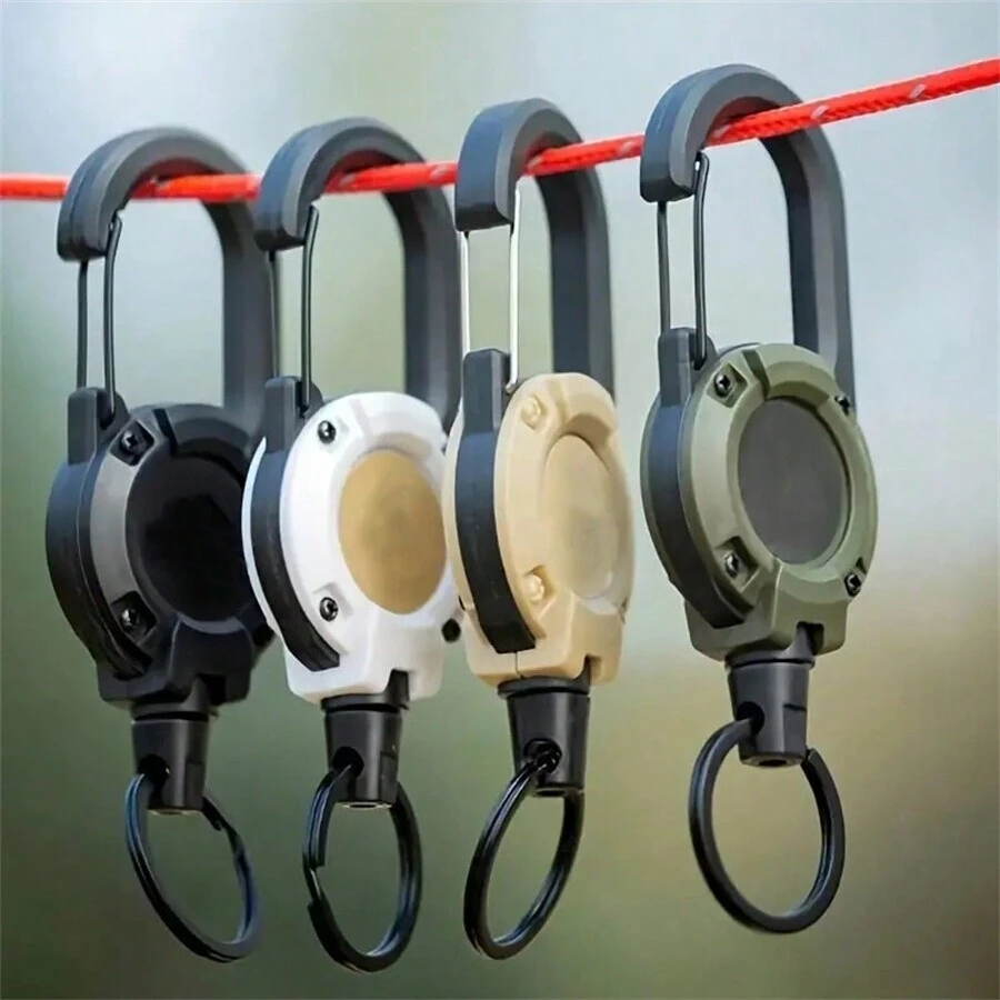 1 pièce Porte-clés rétractable avec câble en acier - Matériel de camping multifonctionnel, support de clé anti-perdu, en acier inoxydable