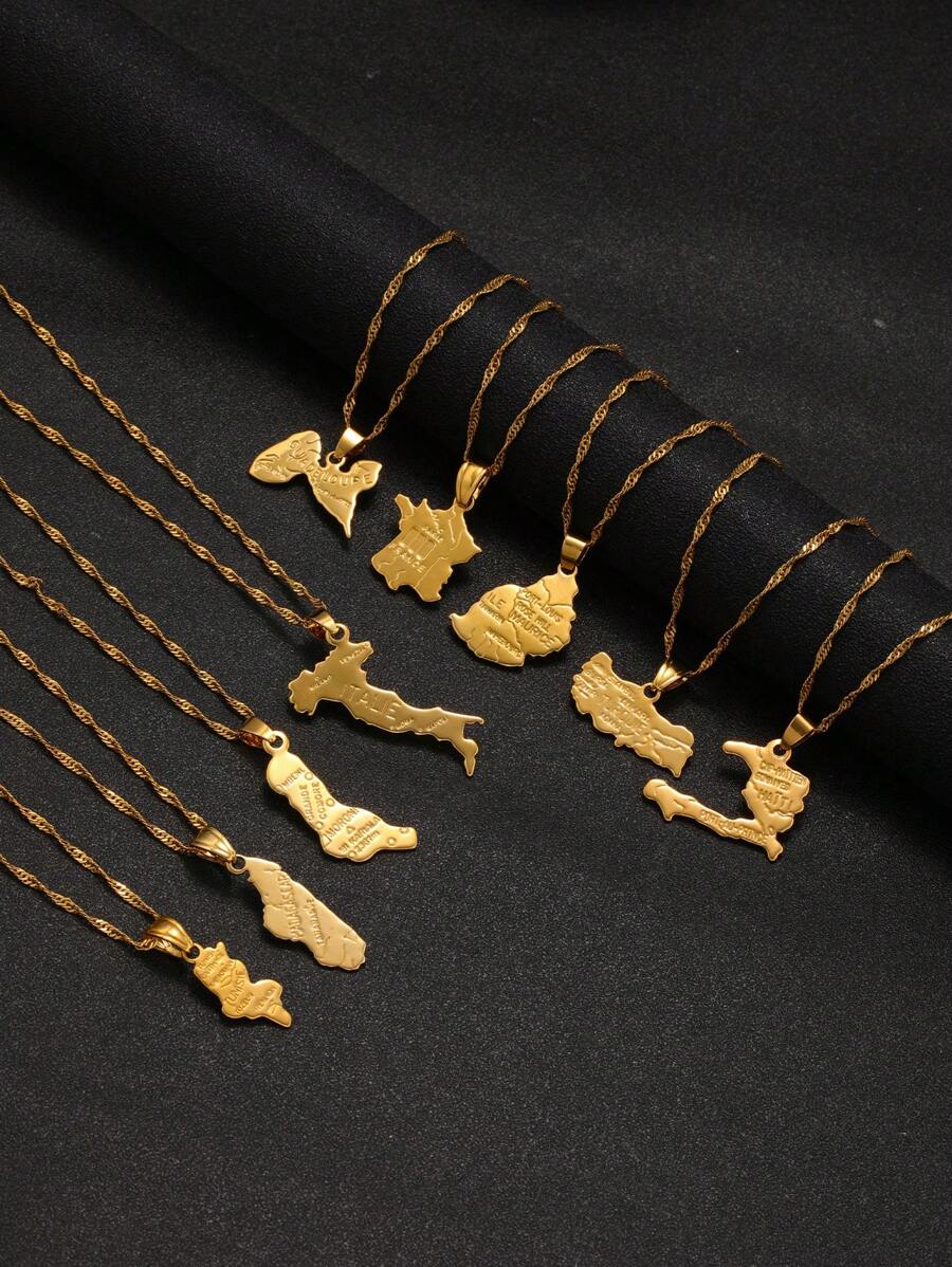 1pc Fashion Personalized Map Pendant Necklace Suitable For Male And Female Couple Jewelry Gifts