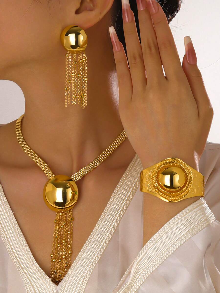 4pcs/Set Dubai Gold Color Copper Women's Jewelry Sets Wedding Earrings Luxury African Bridal Necklace Earrings Bracelet Ring