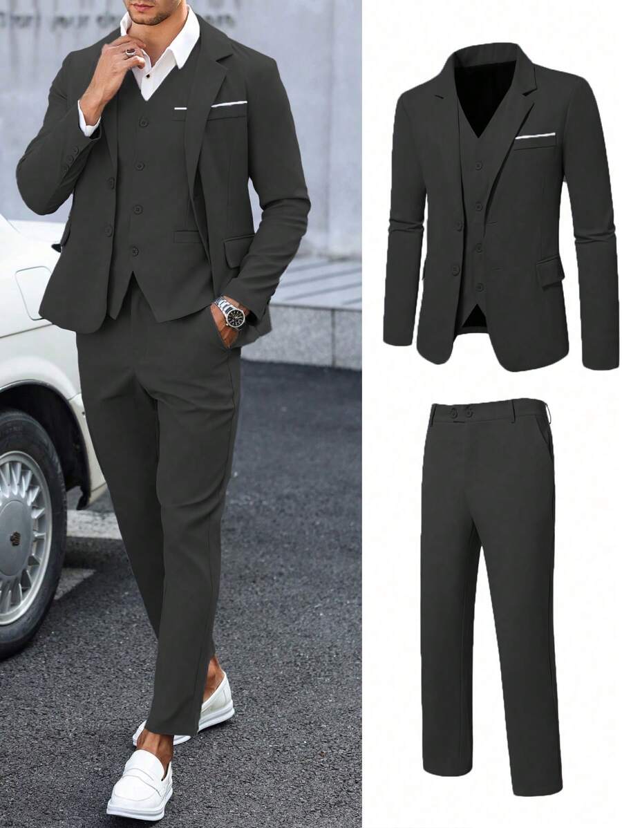 Conjunto casual de 3 piezas para hombre, que incluye chaqueta, pantalones y chaleco, versátil para primavera y otoño