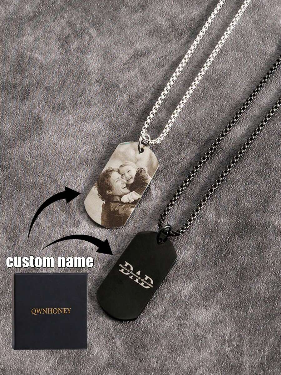 Collar personalizado con foto, placa de identificación de perro de acero inoxidable negro/plateado - Texto personalizado grabado, recuerdo en forma de corazón/circular/cuadrada con colgante de foto