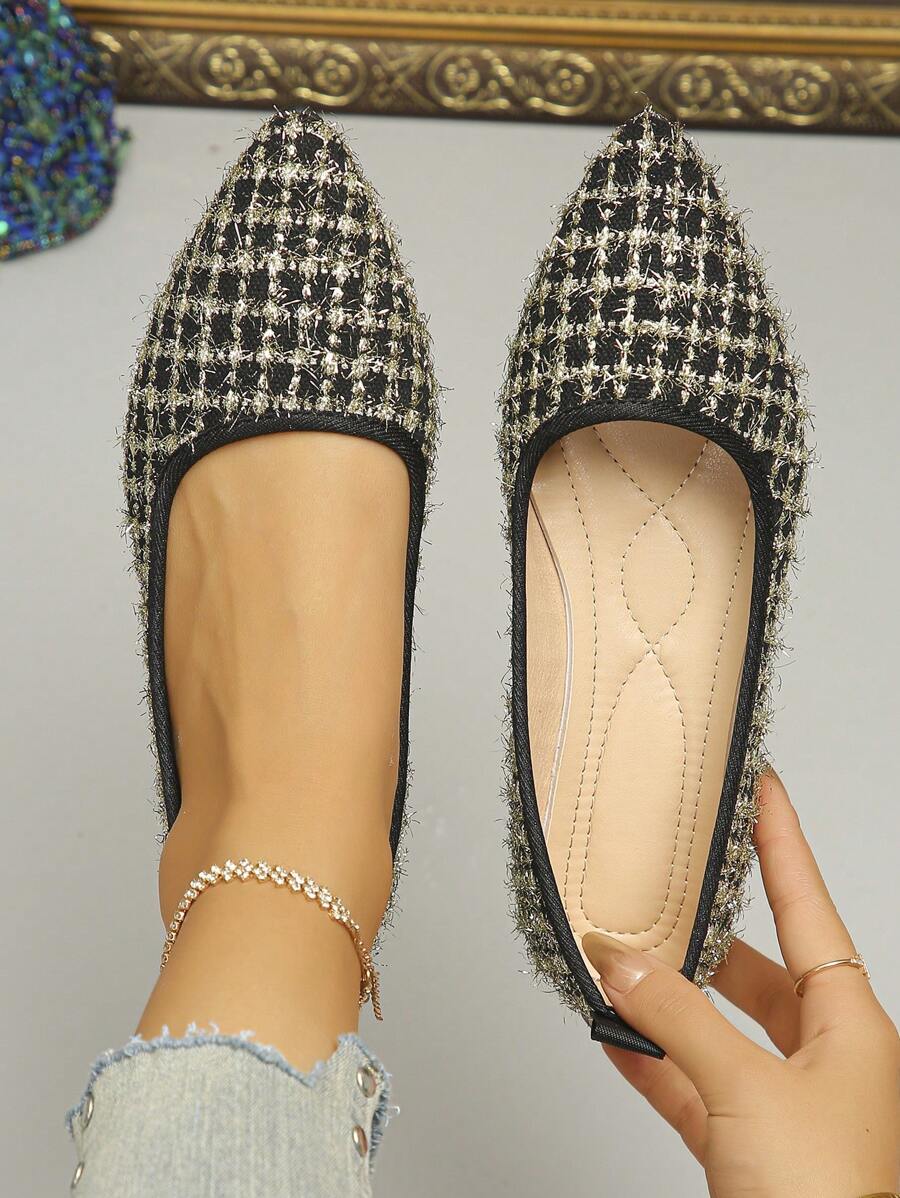 Scarpe piatte da donna con nuovo motivo a quadri, moda punta affusolata, suola morbida, senza lacci, adatte per pendolarismo e uso casual, progettate appositamente per le donne