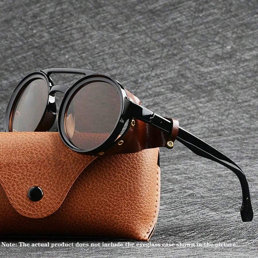 Gafas de estilo vintage de moda Steampunk resistentes al viento para montañismo, con montura redonda, gafas retro para hombres y mujeres con gafas laterales, ideales para ciclismo, motociclismo, y actividades al aire libre como la playa, vacaciones y viajes. (Estuche de gafas no incluido)