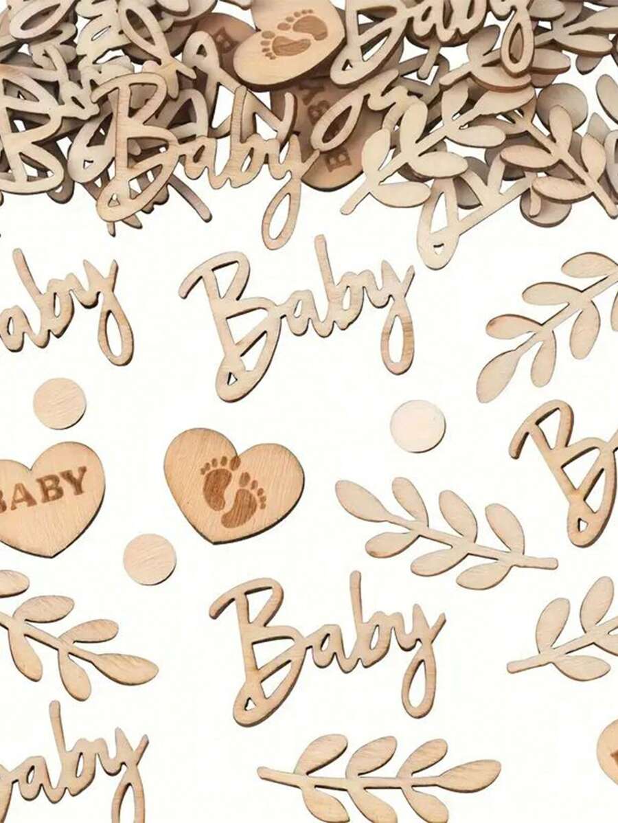 100pcs Random Wooden Confetti Decor For Baby Shower Party, Alphabet Letter Growth Photo Props