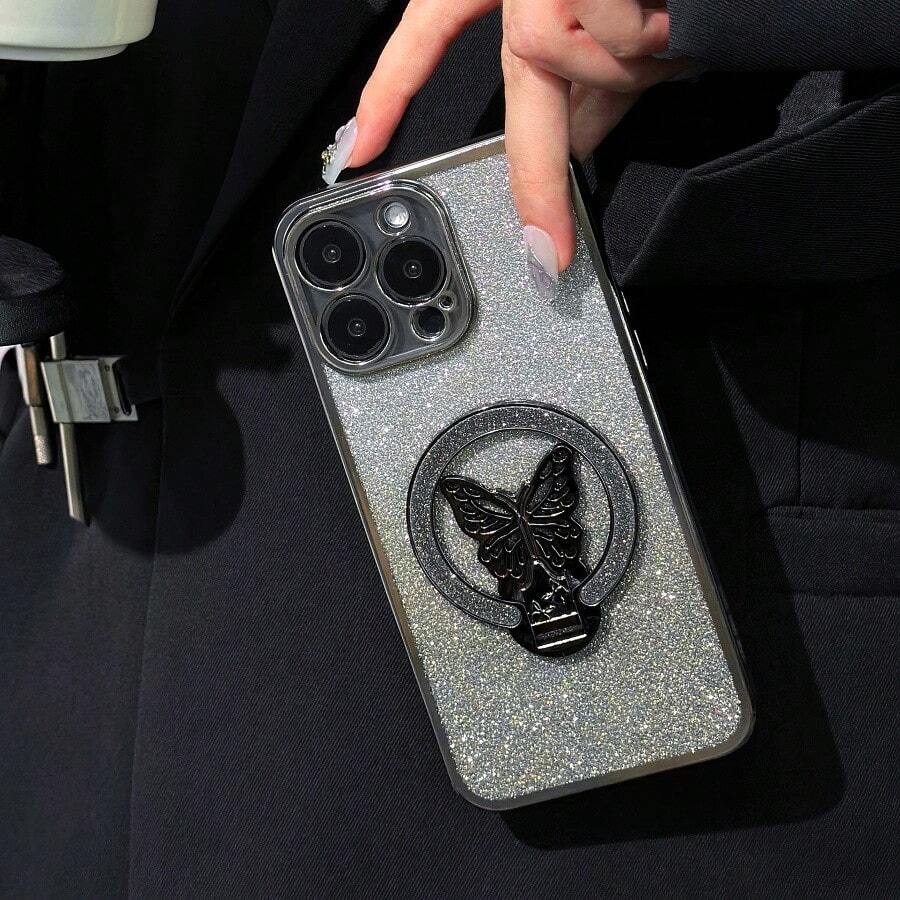2025 Fashion Magazine Inspired Shiny Y2K Style Phone Case With Magnetic Butterfly Phone Holder, Compatible With Honor X9C, Redmi 14C, OPPO Reno 12, IPhone 16/15/14/13/12/11/XS/XR/XS Max/Plus, Galaxy, VIVO V29/Y36/Y21/Y28,