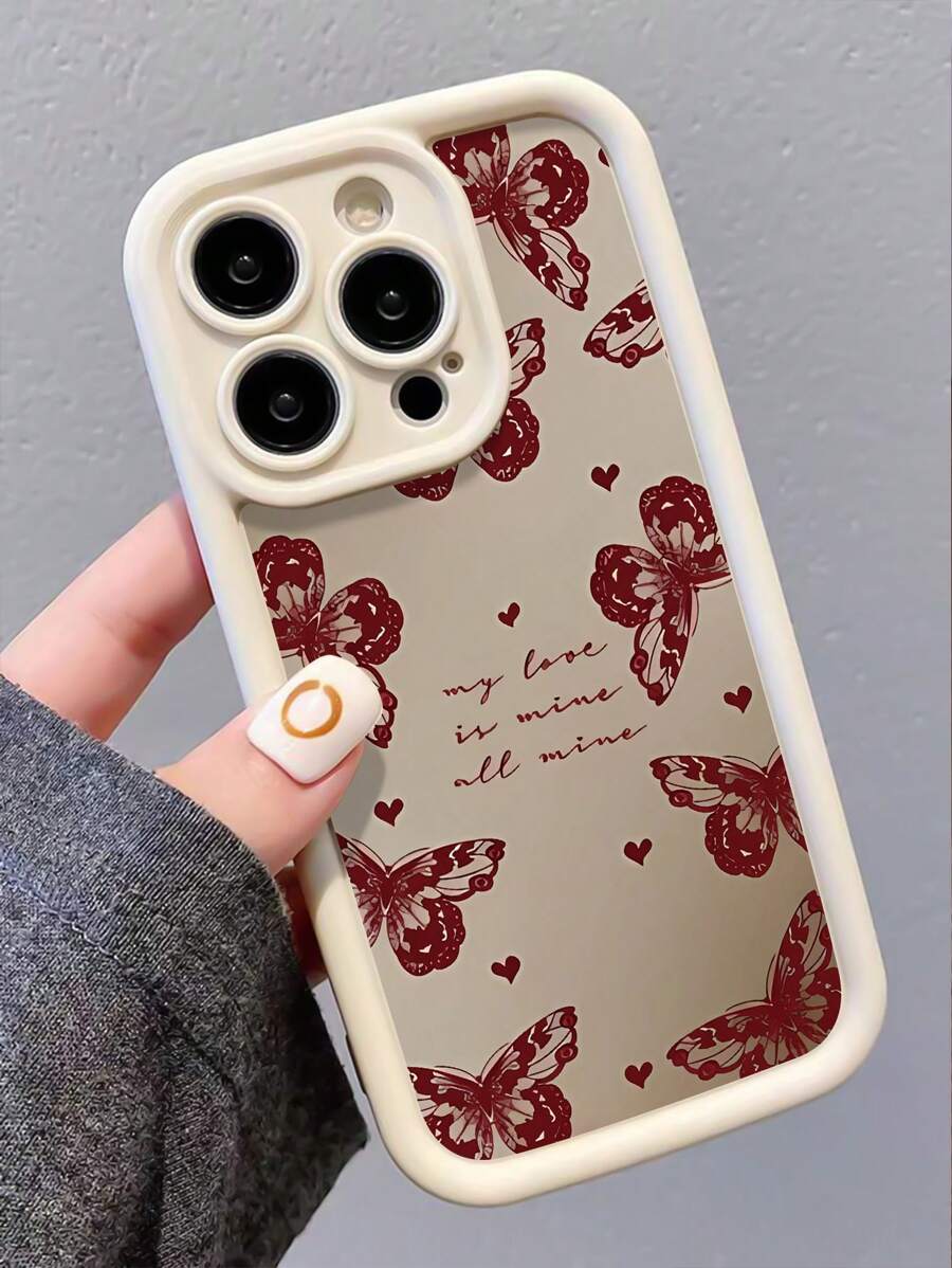 Animal 1pc Butterfly Pattern White Thick Anti-Fall Anti-Fingerprint Full Coverage Phone Case Compatible With Iphone 11, 13, 12, 14, 15, 12 Pro, 12 Pro Max, 13 Pro, 13 Pro Max, 14 Pro, 14 Pro Max, 15 Pro, 15 Pro Max And Other Models