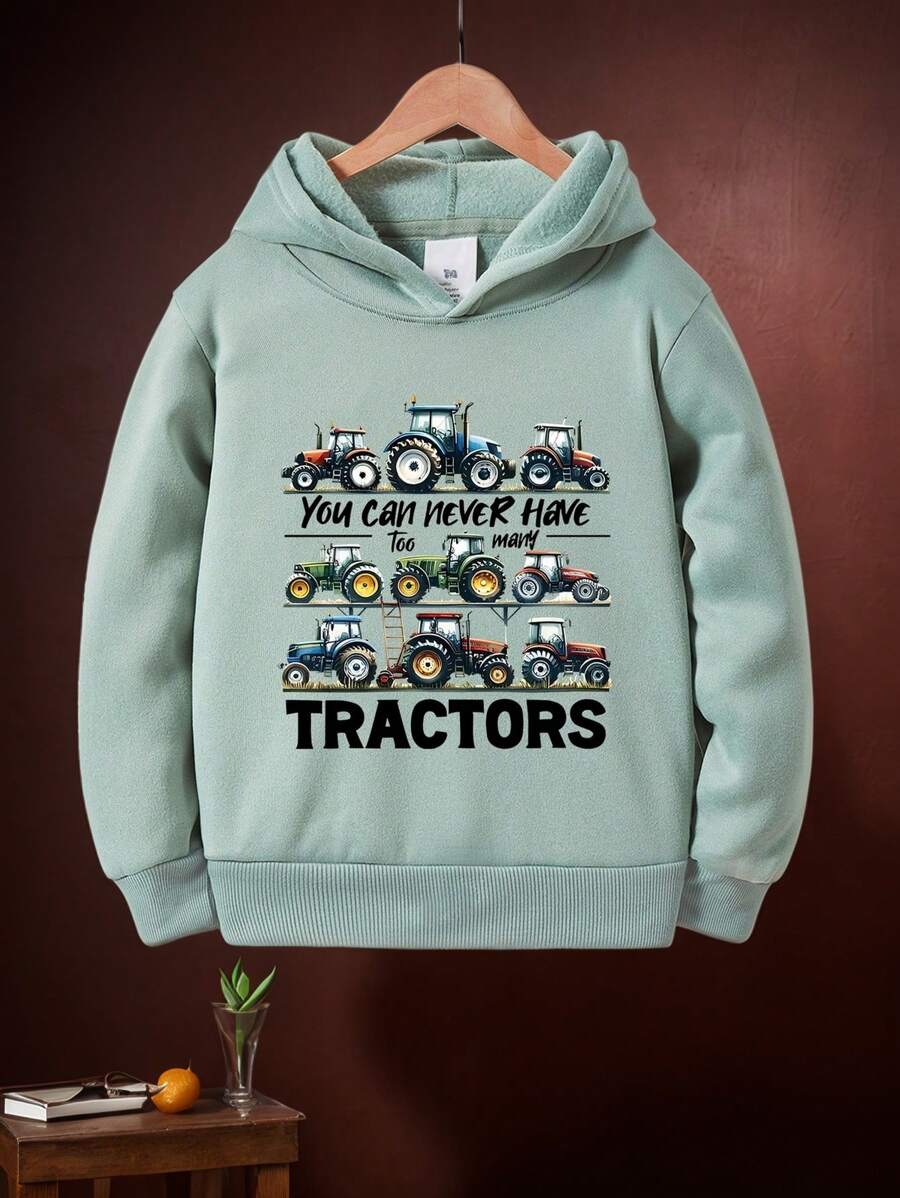 Young Boy Tractor & Slogan Printed Hoodie Sweatshirt