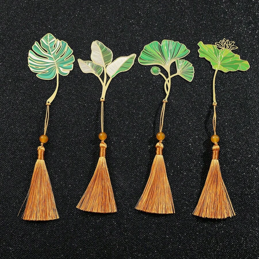 1 Set/1 Pc Lotus Leaf Vein, Ginkgo Biloba, Plantain, Tortoise Shell Leaf Tassel Bookmark With Gift Box For Family, BFF, Book Lovers Collecting Trophy Artwork, Memorial Gifts, Birthday Gifts, Metal Brass Bookmarks