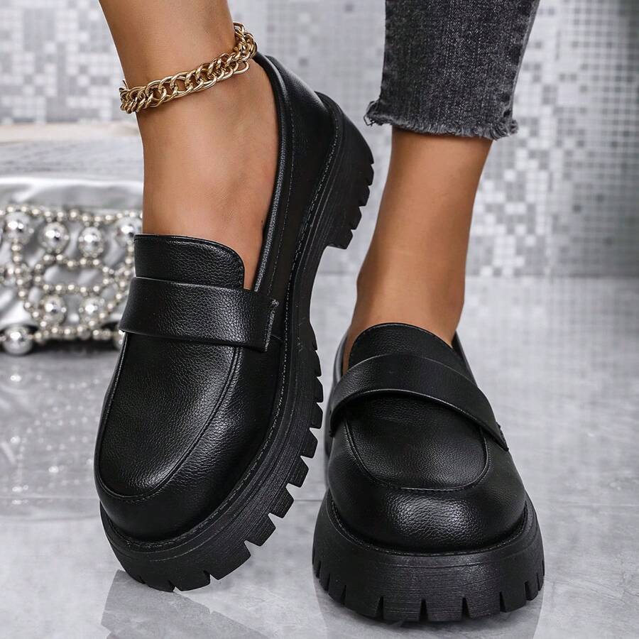 Chaussures noir pour femmes de grande taille, chaussures de style britannique à semelle épaisse pour uniformes JK, mocassins à talons hauts de style britannique pour académie