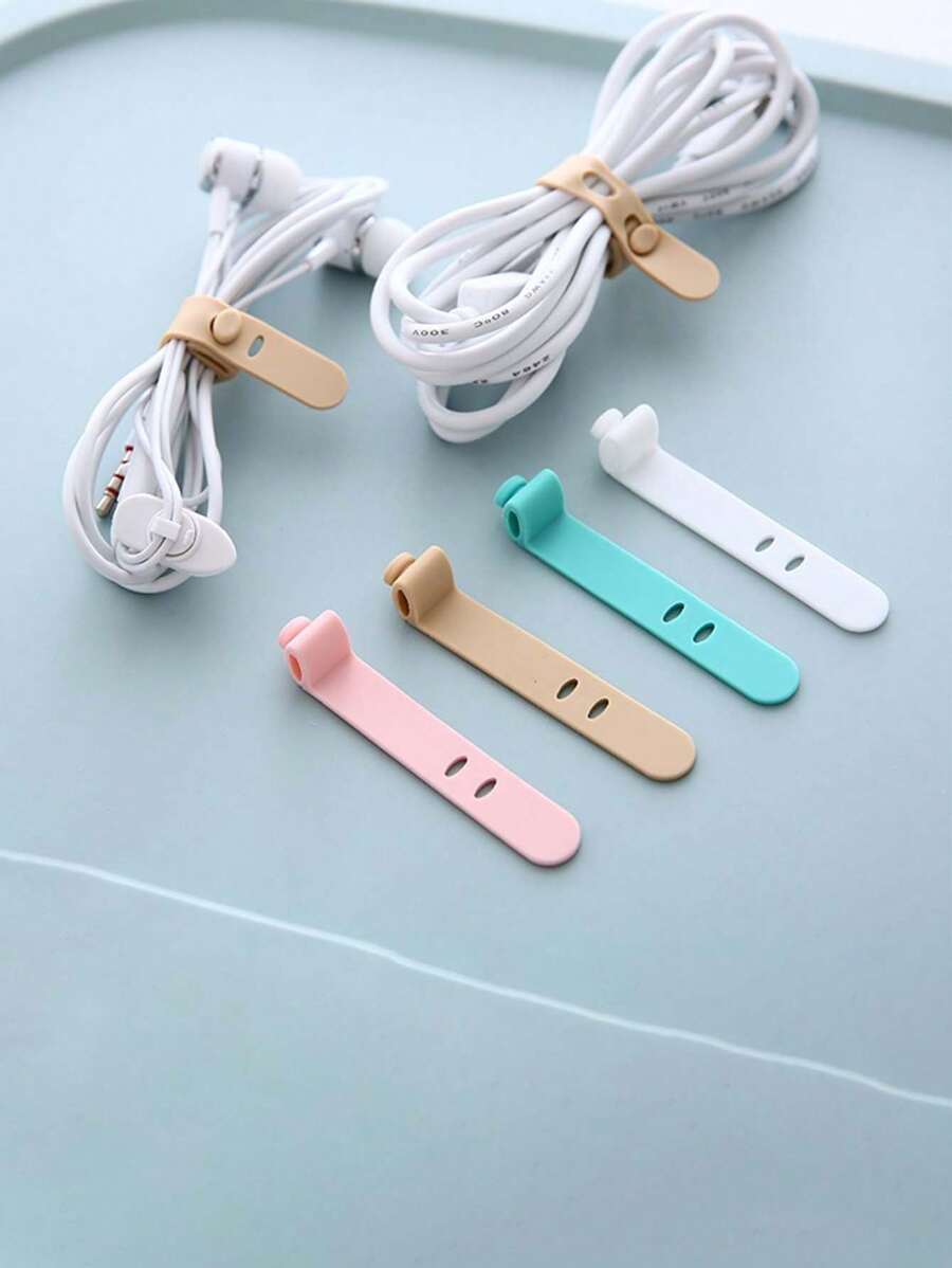 5pcs Desk Cable Management Silicone Ties, Headphone Anti-Lost, Wire Organizer Straps