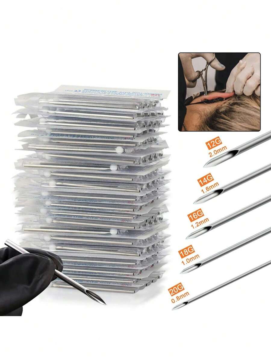 AVYRING 12G 14G 16G 18G 20G 5/10/30/50/100pcs Piercing Needles Disposable Body Piercing Needles Ear Nose Navel Nipple Piercing Kits