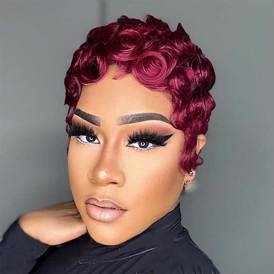 Pixie Cut Wigs For Women Human Hair Short Human Hair Pixie Cut Wig None Lace Front Wig 150% Density Short Straight Pixie Cut Layered Wigs With Bangs 99J Color