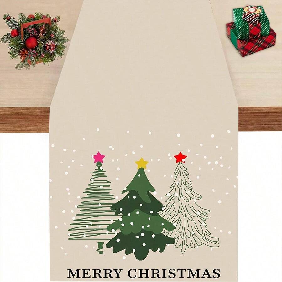 2025 Merry Christmas Table Runner, Seasonal Winter Christmas Holiday Kitchen Dining Table Decor, Suitable For Indoor And Outdoor Home Party Decoration