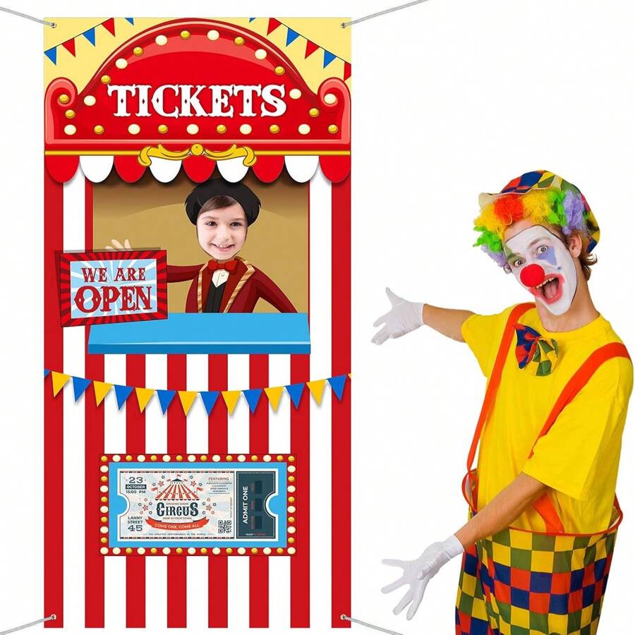 Carnival Circus Theme Party Decoration, Carnival Photo Door Banner Box Office Background Props, Large Photo Door Banner Door Hanging For Carnival Decoration Supplies