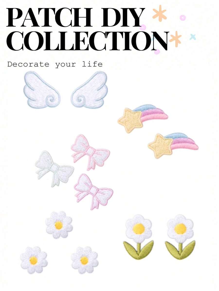1 Piece Stick On Cartoon Rainbow Meteor Elements Embroidery Bag Clothing Accessories Decorative Self-Adhesive Fabric Stickers Summer, School
