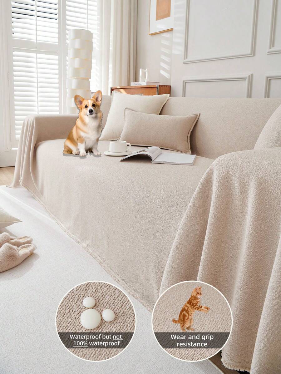 1 pièce Couverture de jet de canapé imperméable de couleur unie pour toute saison, protecteur de meuble lavable en machine pour animaux de compagnie, décoration d'intérieur