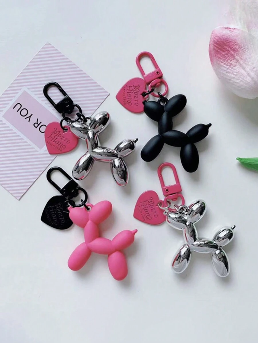 1pc Balloon Dog Heart Shaped Keychain Fashionable Solid Color Car Keyring Bag Backpack Hanging Pendant Accessory For Women's Daily Use&Cute Valentine's Day Gift Idea Valentines Car Accessories Bag Charm School