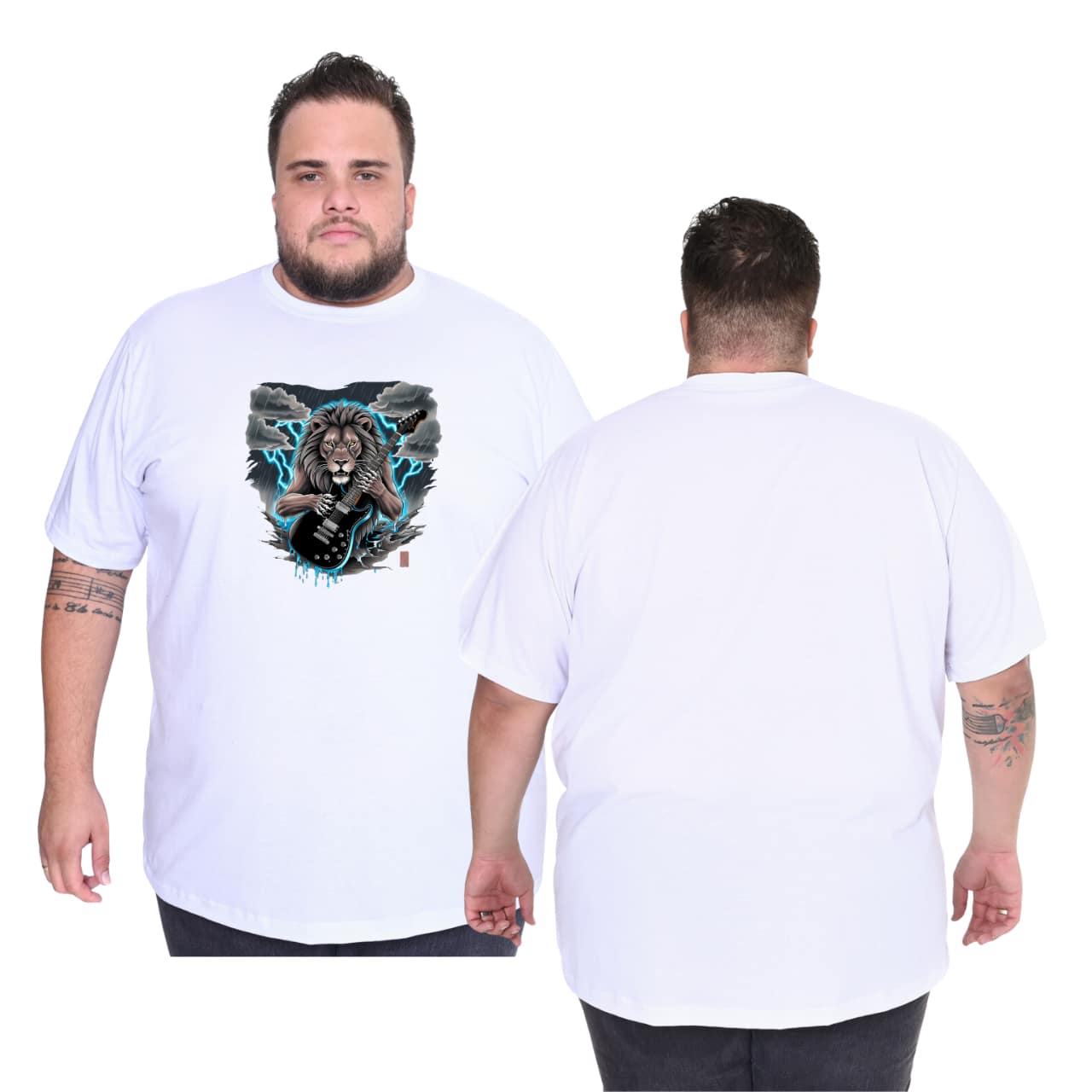 Camiseta Masculina Plus Size Leão guitarra Camisa estampada G1 ao G11