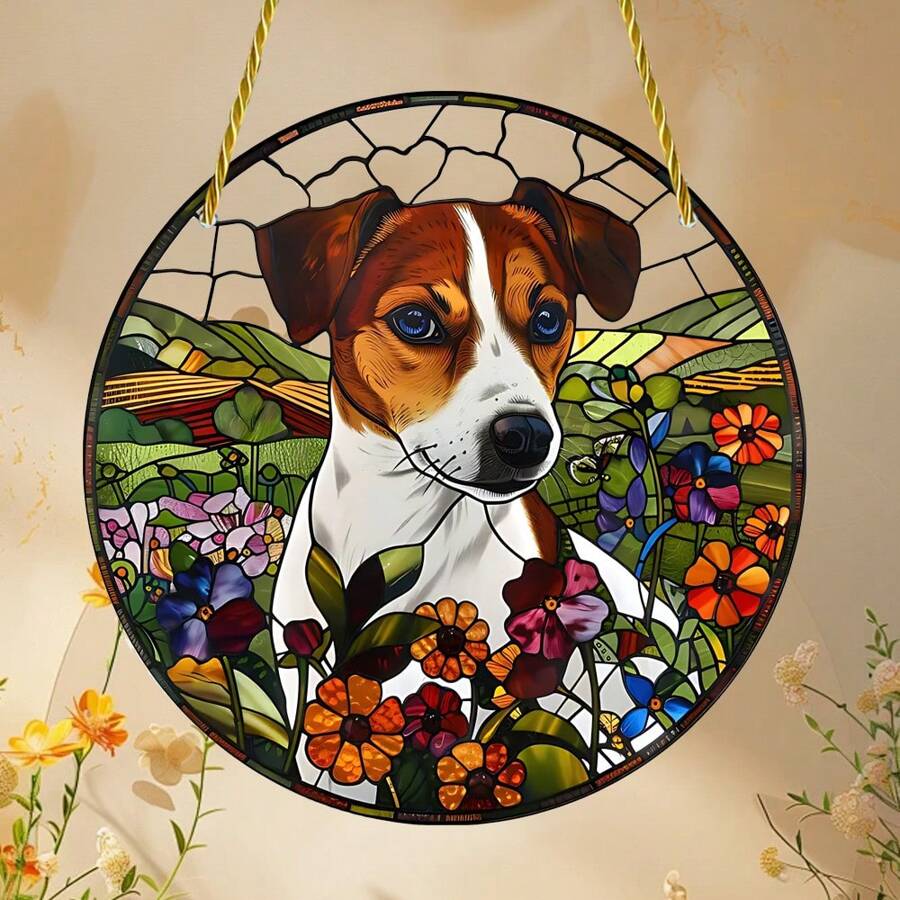1pc Charming Jack Russell Terrier Colorful Glass Ornament, 2D - A Perfect Gift For Dog Lovers, Suitable For Home, Office Or Party Decoration
