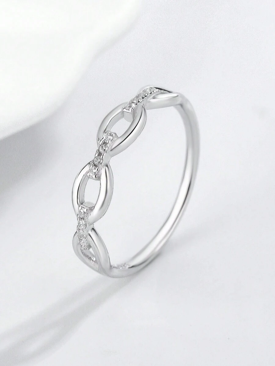 Esberry 1 PC S925 Sterling Silver Four Interlocking With Diamonds Unique Ring Ladies Jewelry Yellow Gold Plated Fine Jewelry Daily Wear Gifts