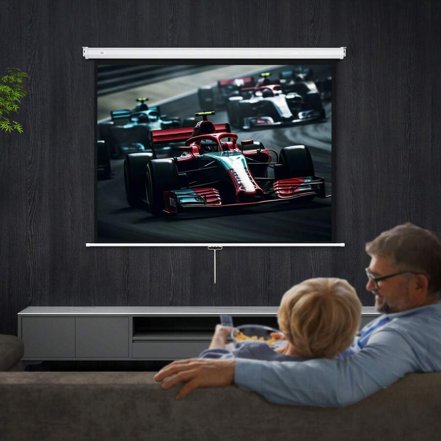 HOMCOM HOMCOM Tela de projetor de 84 polegadas Projetor manual de tecido Tela de projeção 4:3 Formato 4K Suporte para parede ou teto para home theater Office interno e externo branco