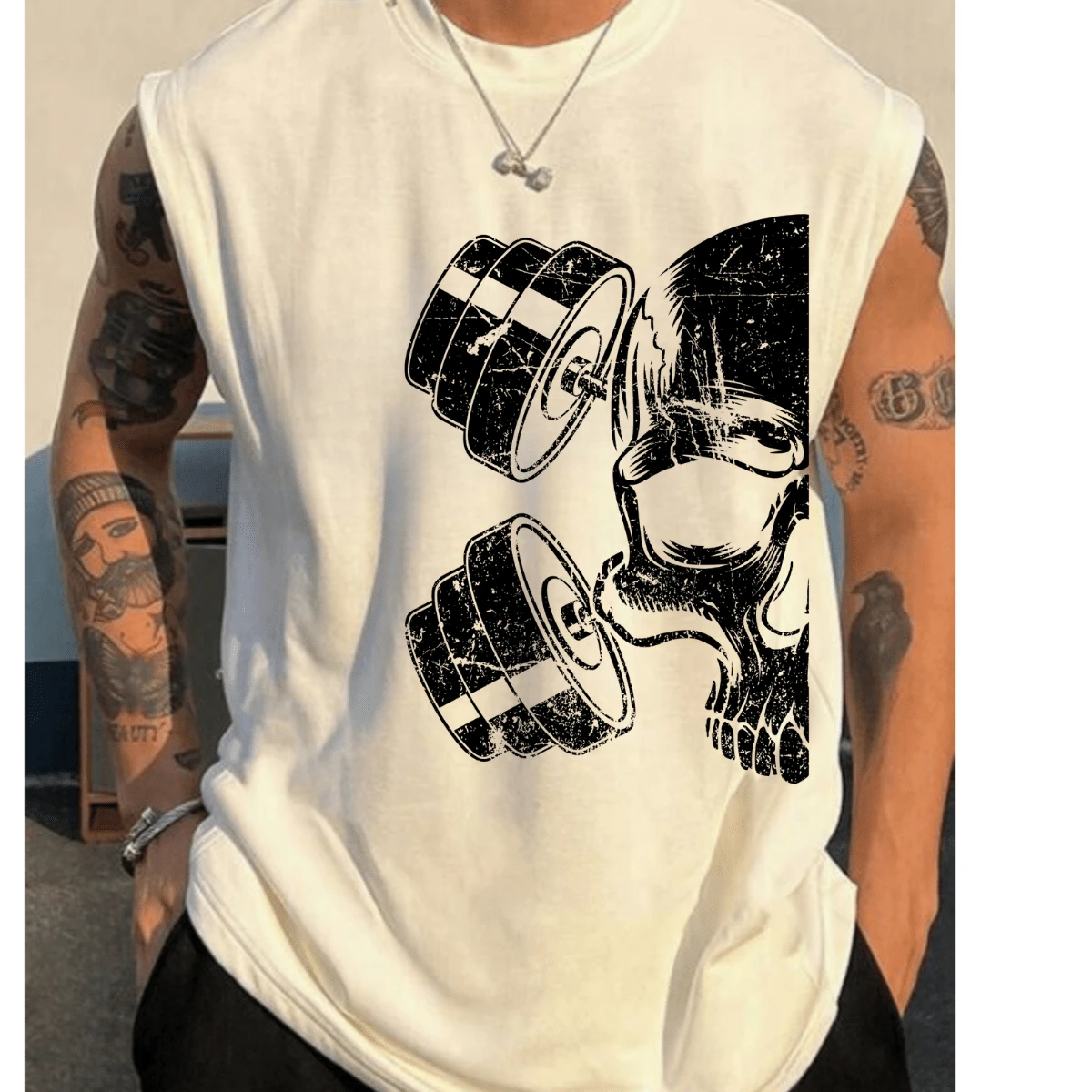 Regata Oversized Caveira de Aço Treino Mortal Larga Academia Corrida