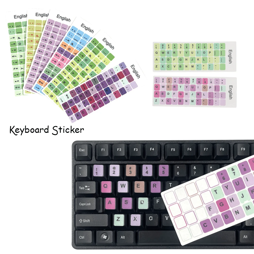 Adesivo para Teclado em Inglês, Substituição de Letras de Teclados em Inglês, Adesivos com Cor Macaron para Teclado de Computador e Laptop, Adesivos de Computador Fofos, Adesivos para Laptop