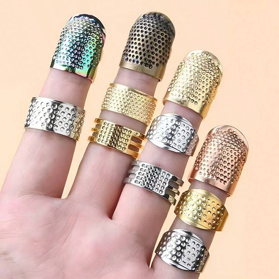 4 piezas Anillo protector ajustable de metal para el dedo, dedal protector para costura a mano, bordado, herramienta y accesorio de costura DIY