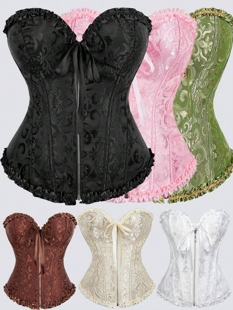 Zippered Corset Palace Style Corset With Boning To Shape Waist And Push Up Bust, Sexy Jacquard Shapewear Top, Suitable For Wearing With A Dress, Christmas Top