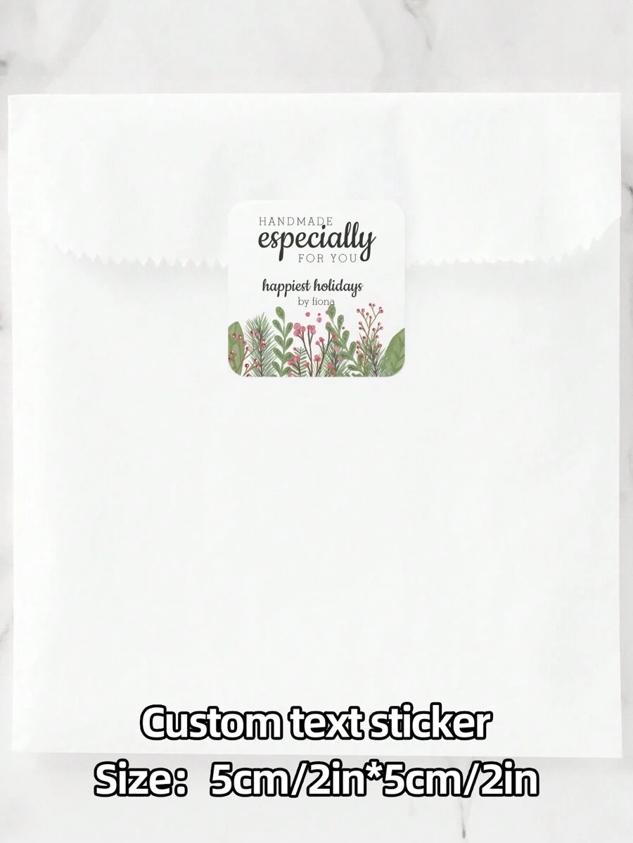 24pcs/48pcs/72pcs Holiday Greenery Handmade Especially For You Square Sticker Personalized Christmas Stickers Christmas Doodles Gifts Labels Tags