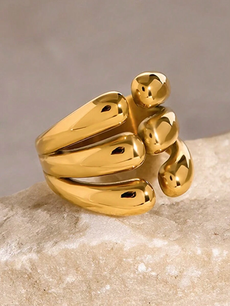 1 Stück rostfreier Edelstahl Mehrschicht Wassertropfen Wellen Ring, großer persönlicher Ring, modisch und kreativ minimalistisches Metallstatement, wasserdichter Schmuck für Frauen