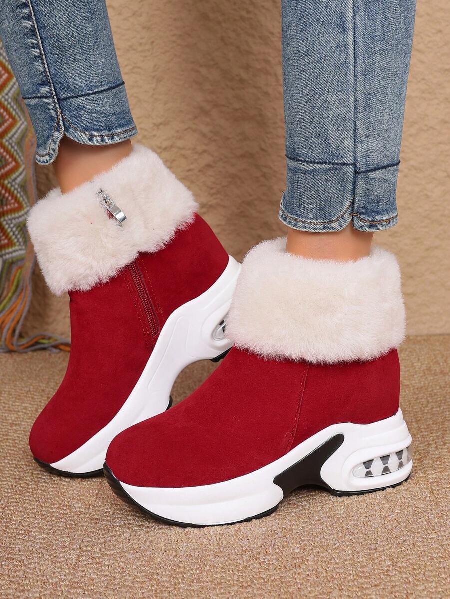 Women's Platform Snow Boots, Female Wedge Heel Thick Sole Casual Short Boots, Side Zip Wedge Comfortable Boots, Fur Collar Lightweight Snow Boots, Suitable For Daily Wear, Outdoor Activities, Campus Student Outfit, Autumn/Winter Snow Boots
