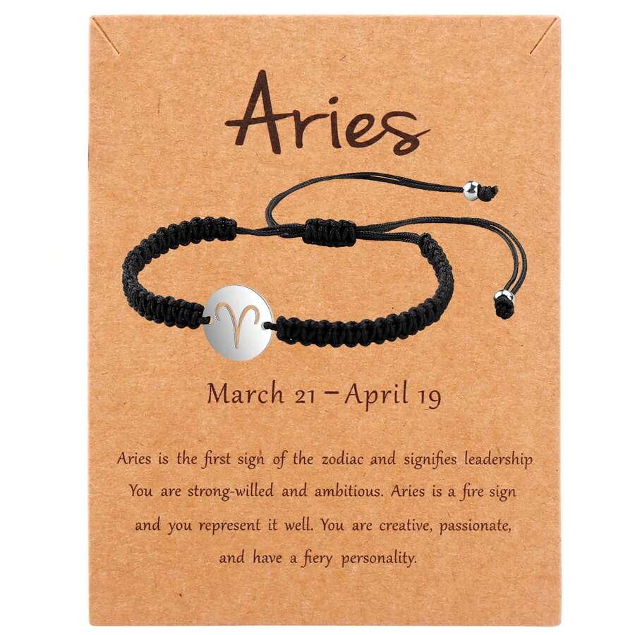 1 pieza Pulsera unisex con de los 12 signos del zodíaco, hecha a mano de acero inoxidable trenzado, de moda