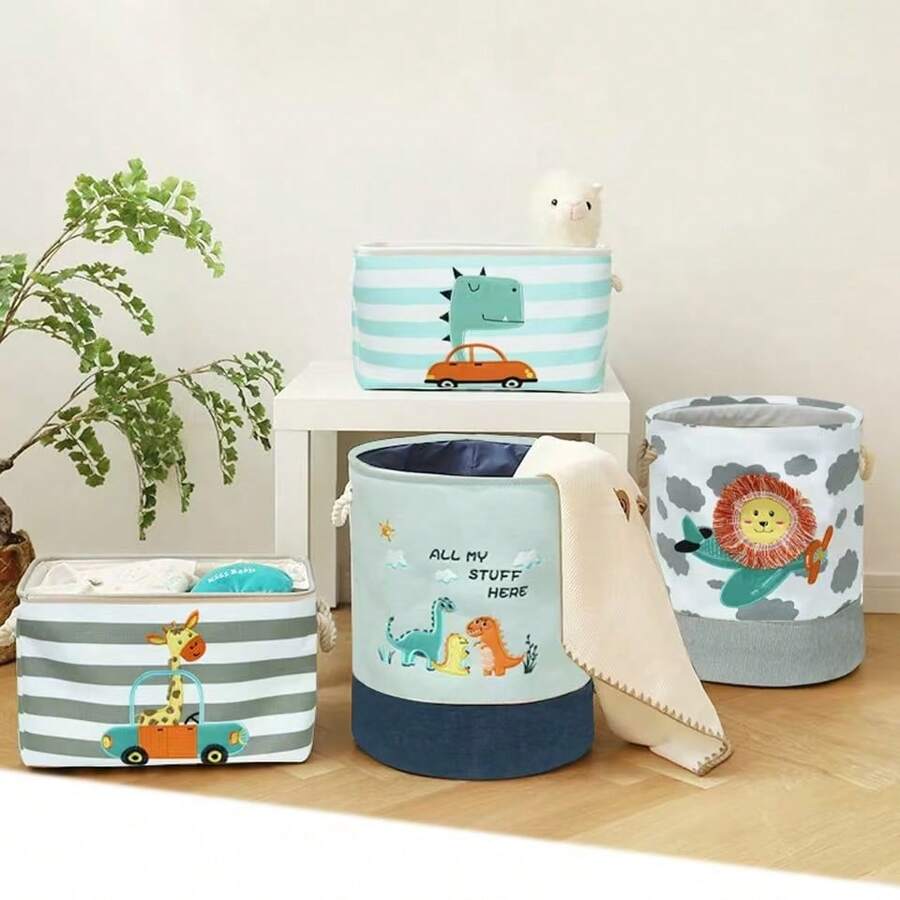 1 pièce Panier de rangement en tissu pour fournitures, Panier de rangement avec motif de dessin animé pour jouets, vêtements, panier à linge pour organisateur de maison