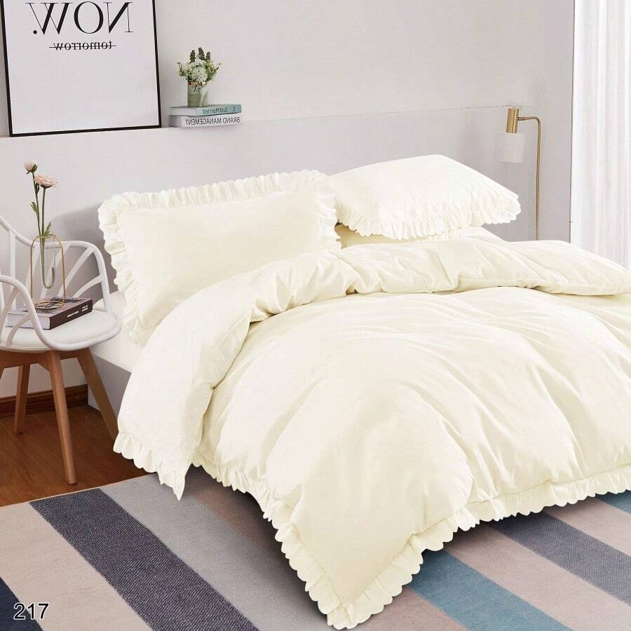 Een set van 200*220CM Japanse driedelige beddengoedset met ruches in effen kleur - eenvoudig kant in Scandinavische stijl - satijnzijdekatoen - lichte luxe hoogwaardige katoenen beddengoedset - Frans romantisch kant - Nieuwjaarscadeau - Europees zijdeachtig, warm en zacht - Wasbaar beddengoed - klassiek, veelzijdig en eenvoudig - huisdecoratie - dekbedovertrek 200*220CM - kussensloop 70*80CM - meerkleurige contrasterende kleuren - grijs - wit - marineblauw - zwart - donkergroen - roze - paars - blauw - beige -abrikoos- rozerood-geel-lichtgroen