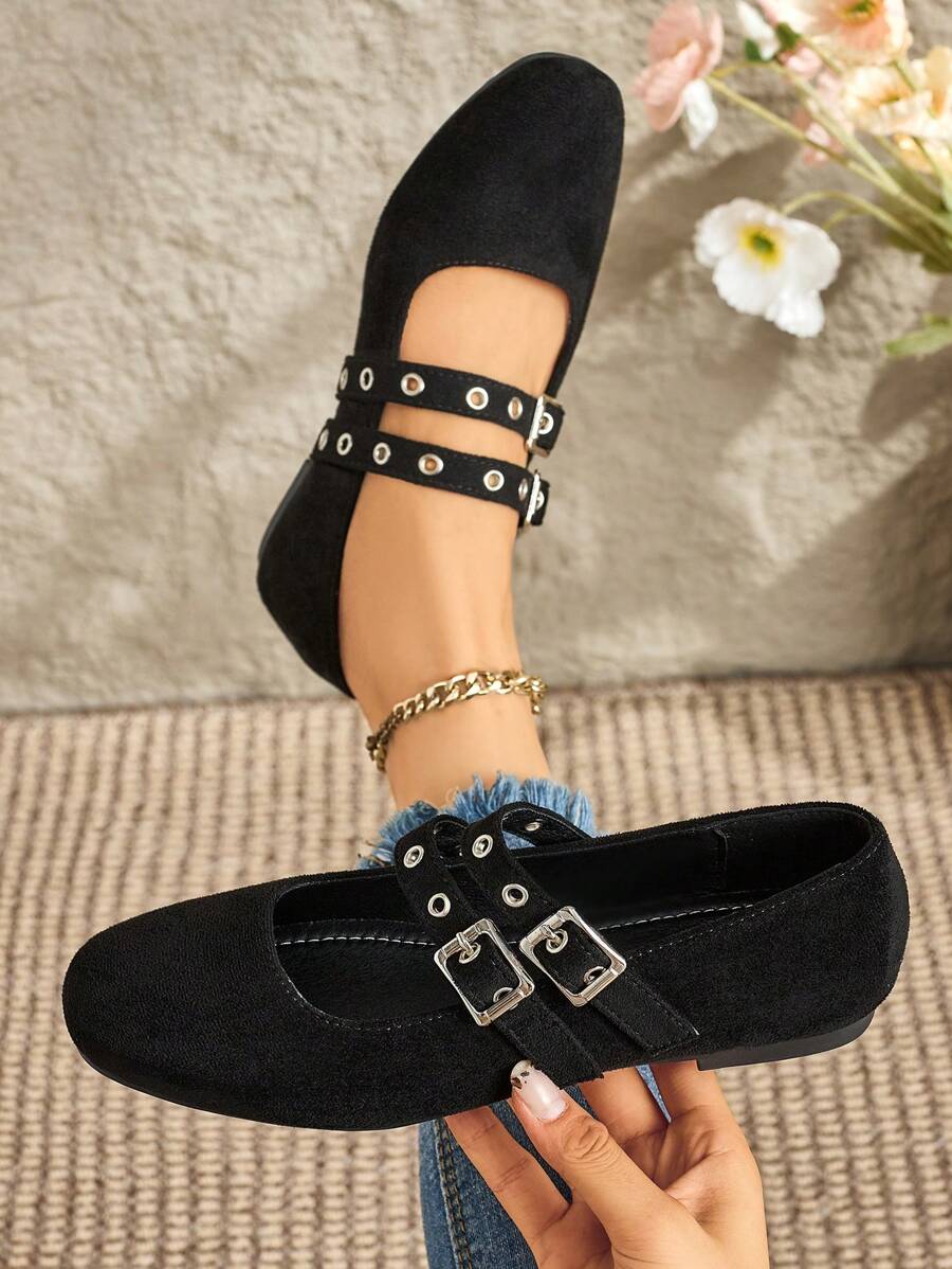 1 Pair Women's Flat Mary Jane Shoes, Black Buckle Casual Flats, Fashionable & Elegant For Dating, Autumn