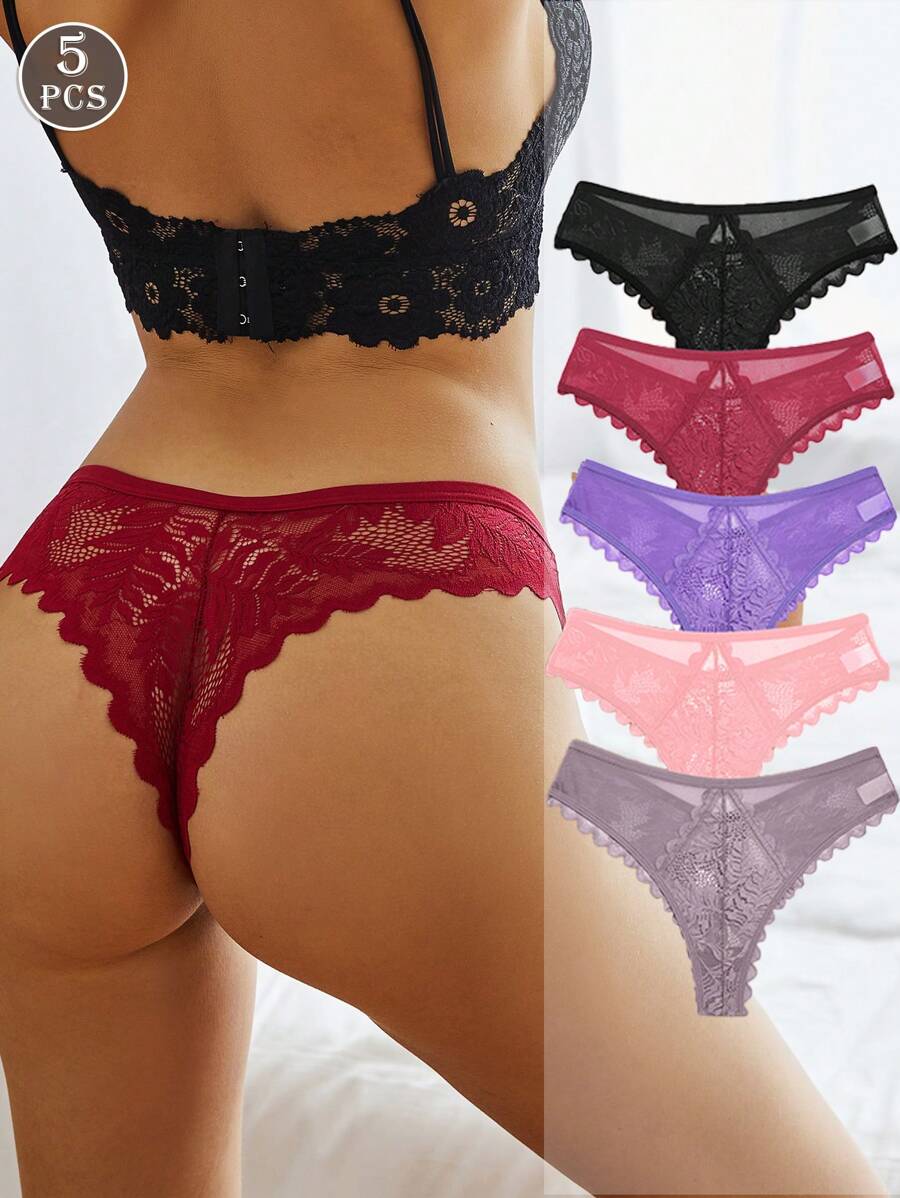 FINETOO 5 Piezas Bragas Sexys De Encaje Y Malla Para Mujeres