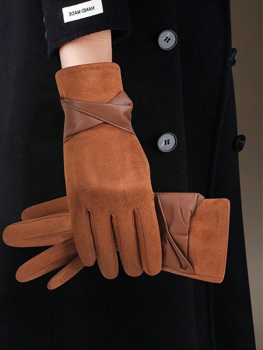 Luvas de inverno de lã quente em cor sólida casual, adequadas para andar a cavalo, dirigir, atividades ao ar livre, também ideais para noites de encontro, outono/inverno dia dos namorados
