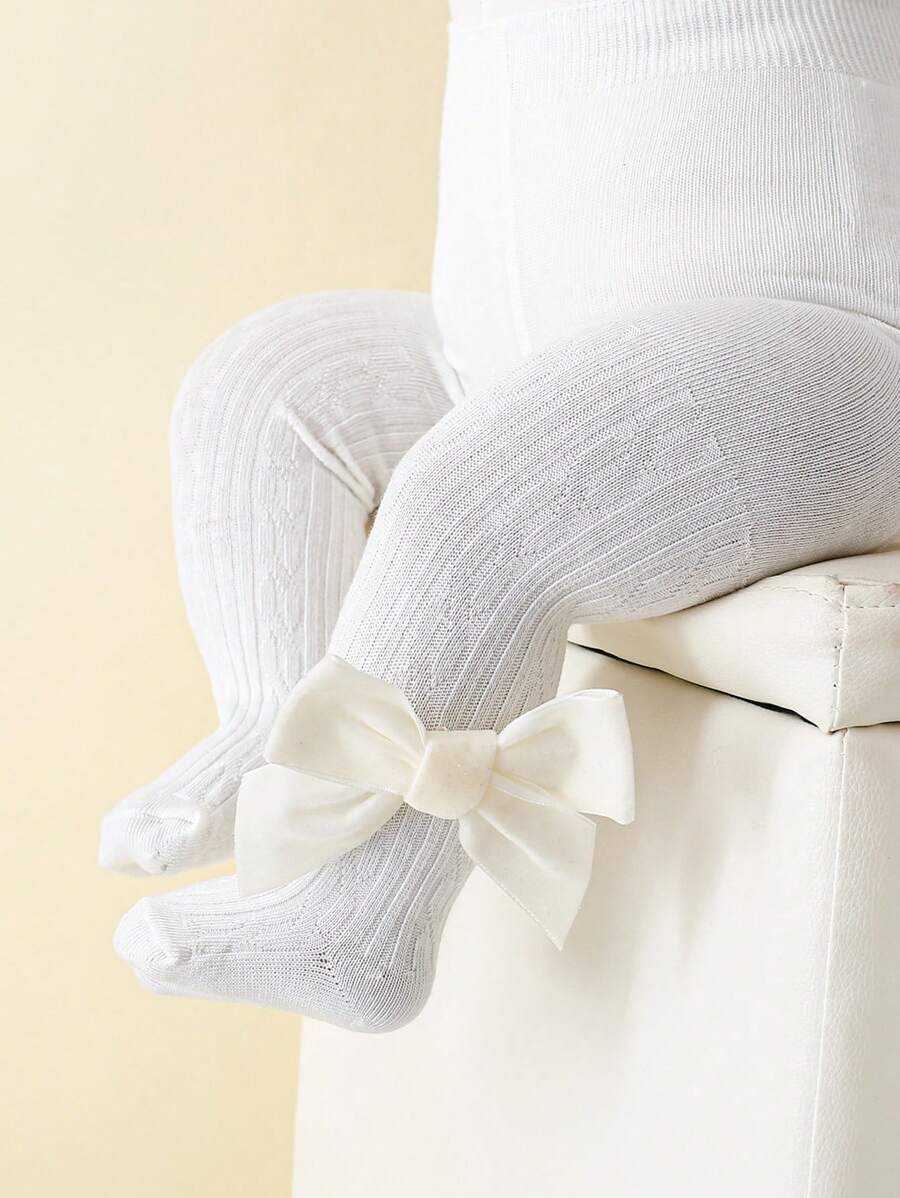 1pc Baby Girls Basic Bow Leggings, Cute & Comfortable For Everyday Wear, Suitable For Toddlers