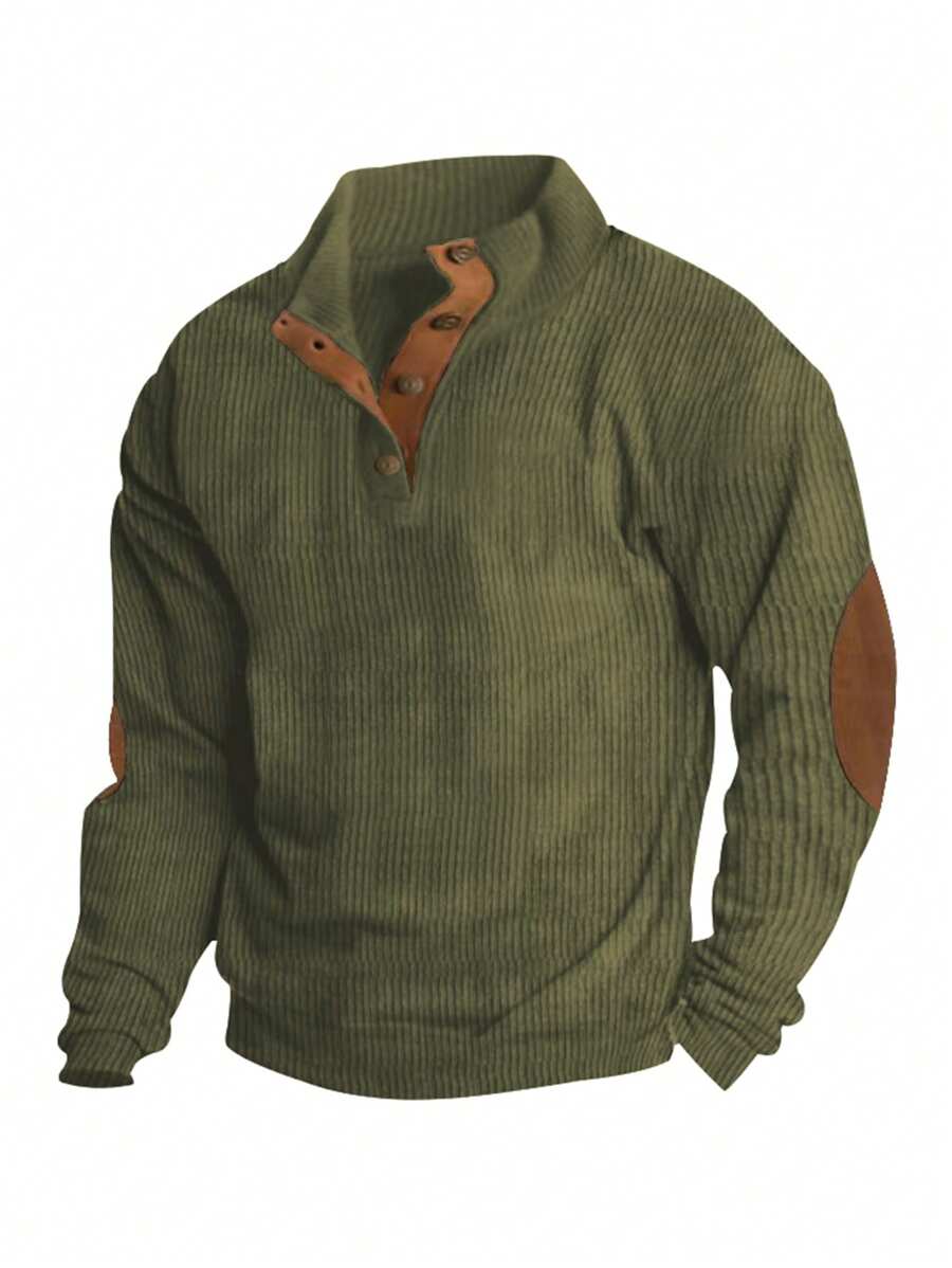 Men's Corduroy Sweatshirt, Retro Casual Stand Collar Base Layer Shirt, Autumn, Holiday Gift For Boyfriend, Suitable For 25°C Weather