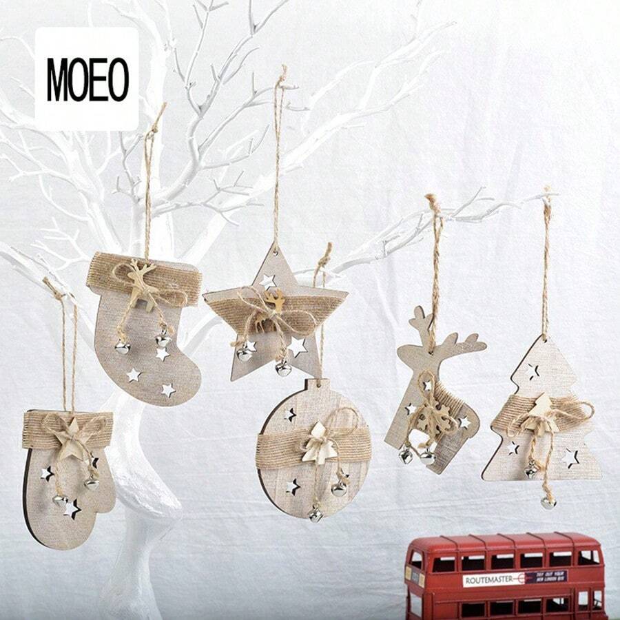 1pc Wooden Christmas Tree Ornament With Five-Pointed Star, Reindeer, Mitten And Sock Decorations, Christmas Decor