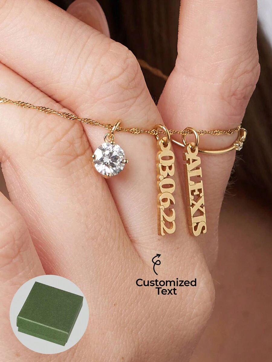 1 Stück alltägliche Mode exquisiter Stil, personalisierter Textanpassung+Zirkonia Anhänger Halskette, mehrere Namen können ausgewählt werden, 18 Karat Goldkette aus Edelstahl, alltäglicher Tragen und Geschenke für gute Freunde und Familie